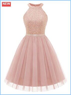 Sparkly Sequin Halter A-Line Short Homecoming Dress